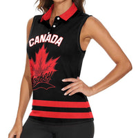 Custom Canada 2026 Hockey Women Sleeveless Polo Shirt Team Maple Leaf Black Version - Wonder Print Shop