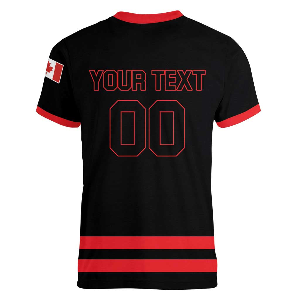 Custom Canada 2026 Hockey Women V-Neck T-Shirt Team Maple Leaf Black Version - Wonder Print Shop