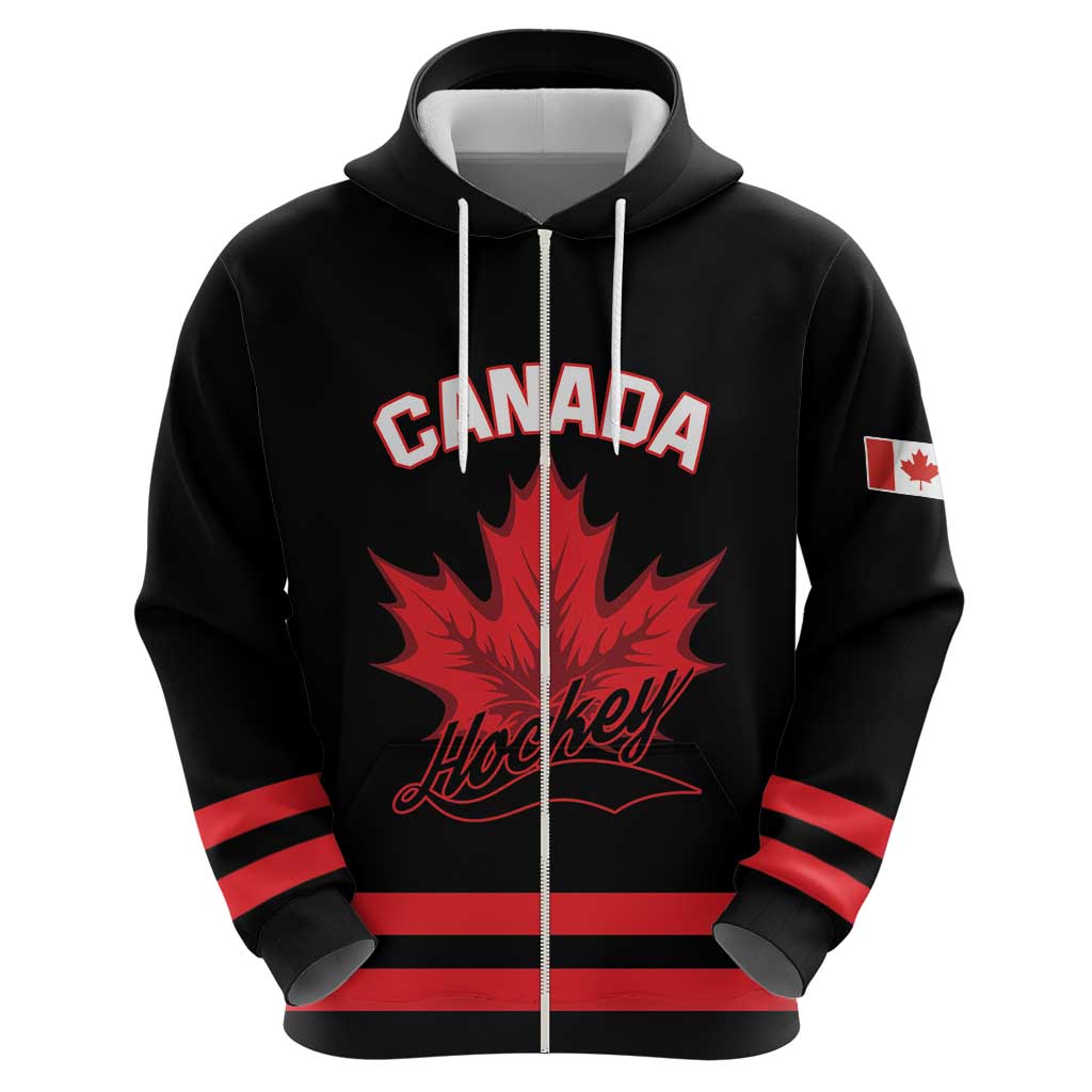 Custom Canada 2026 Hockey Zip Hoodie Team Maple Leaf Black Version - Wonder Print Shop