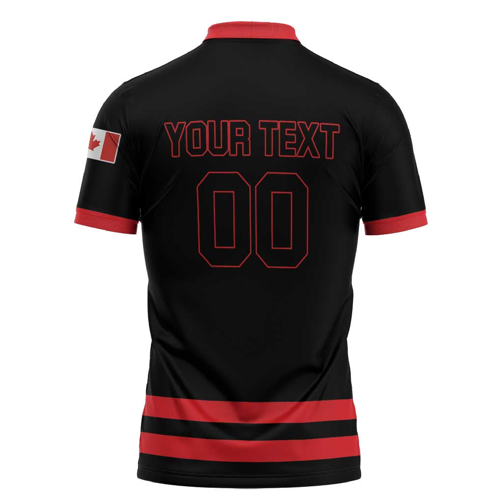 Custom Canada 2026 Hockey Zipper Polo Shirt Team Maple Leaf Black Version - Wonder Print Shop