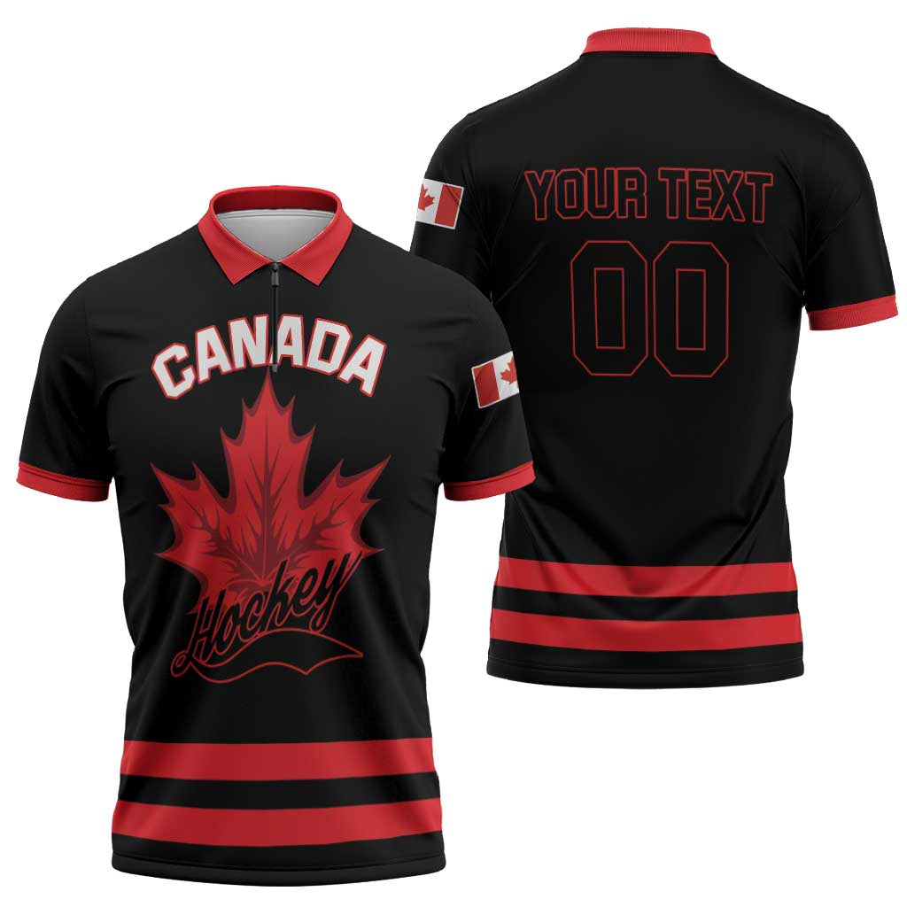 Custom Canada 2026 Hockey Zipper Polo Shirt Team Maple Leaf Black Version - Wonder Print Shop