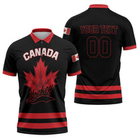 Custom Canada 2026 Hockey Zipper Polo Shirt Team Maple Leaf Black Version - Wonder Print Shop