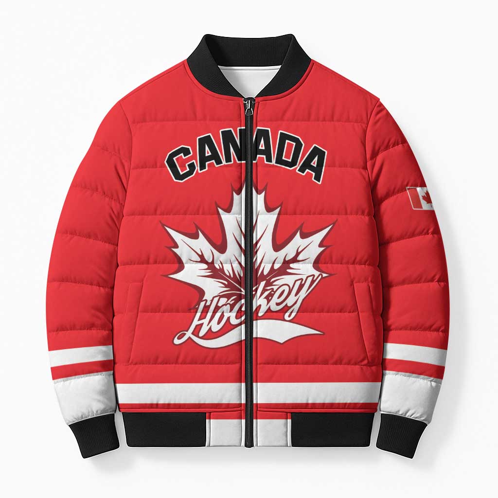 Custom Canada 2026 Hockey Bomber Puffer Jacket Team Maple Leaf Red Version - Wonder Print Shop