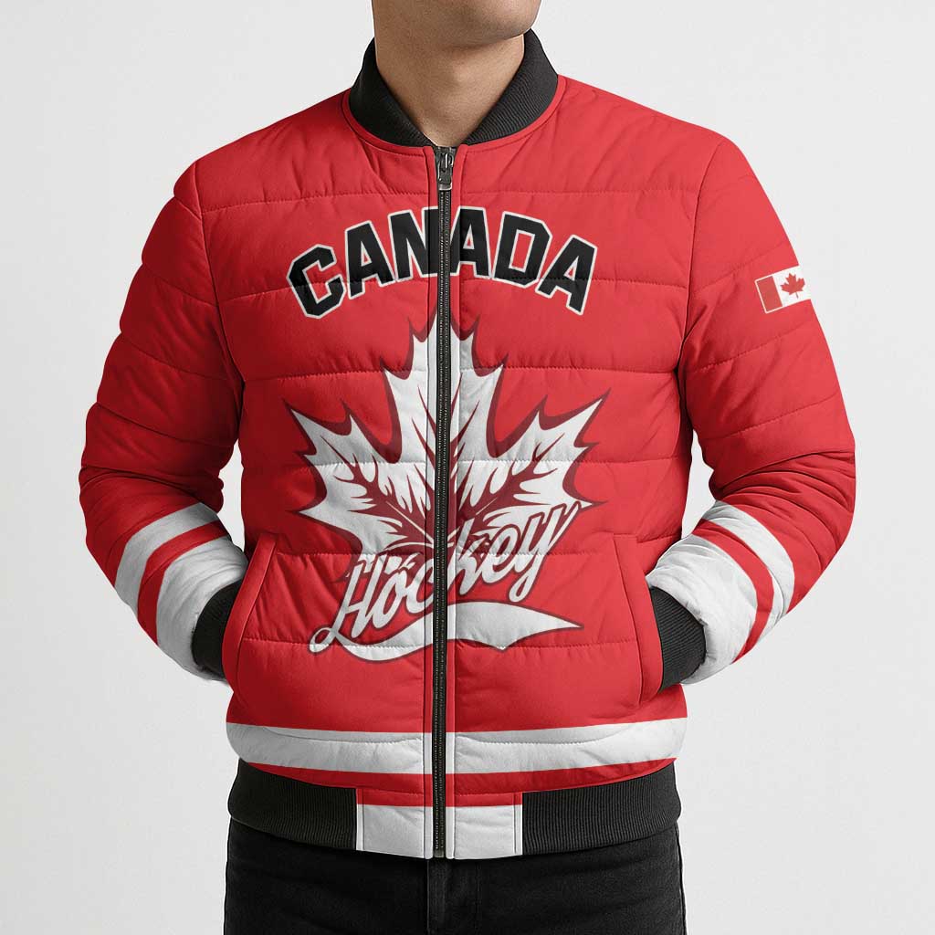 Custom Canada 2026 Hockey Bomber Puffer Jacket Team Maple Leaf Red Version - Wonder Print Shop