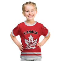 Custom Canada 2026 Hockey Kid T Shirt Team Maple Leaf Red Version - Wonder Print Shop