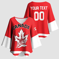 Custom Canada 2026 Hockey Kimono Sleeve Blouse Team Maple Leaf Red Version - Wonder Print Shop