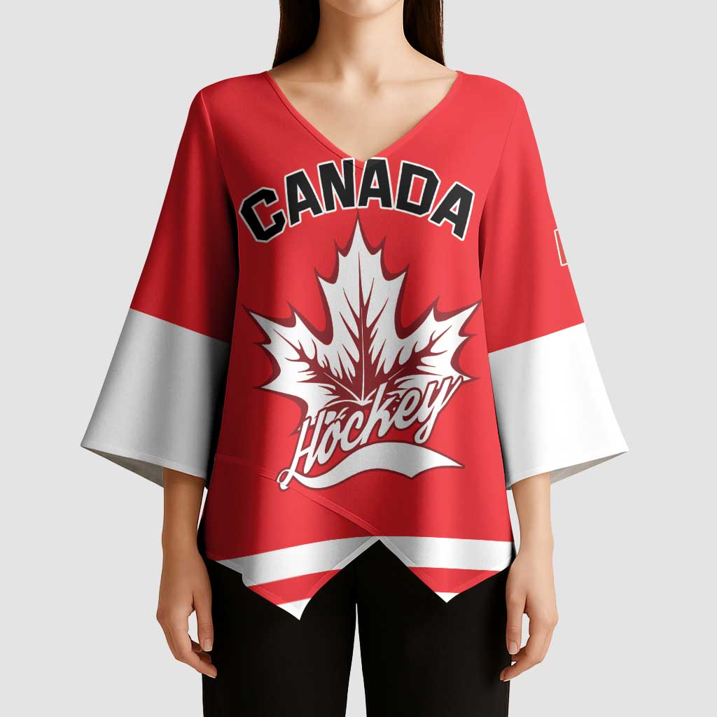 Custom Canada 2026 Hockey Kimono Sleeve Blouse Team Maple Leaf Red Version - Wonder Print Shop