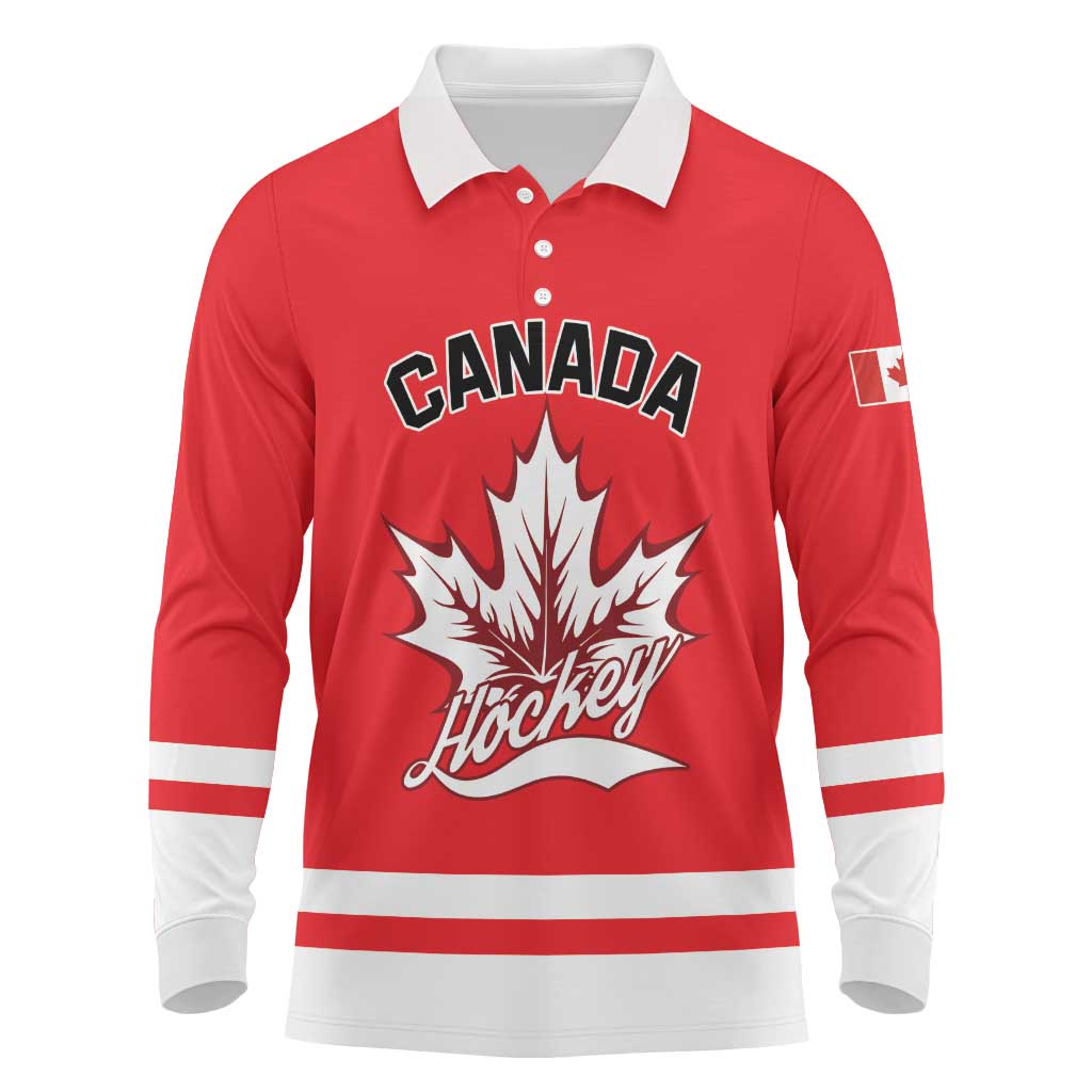 Custom Canada 2026 Hockey Long Sleeve Polo Shirt Team Maple Leaf Red Version - Wonder Print Shop