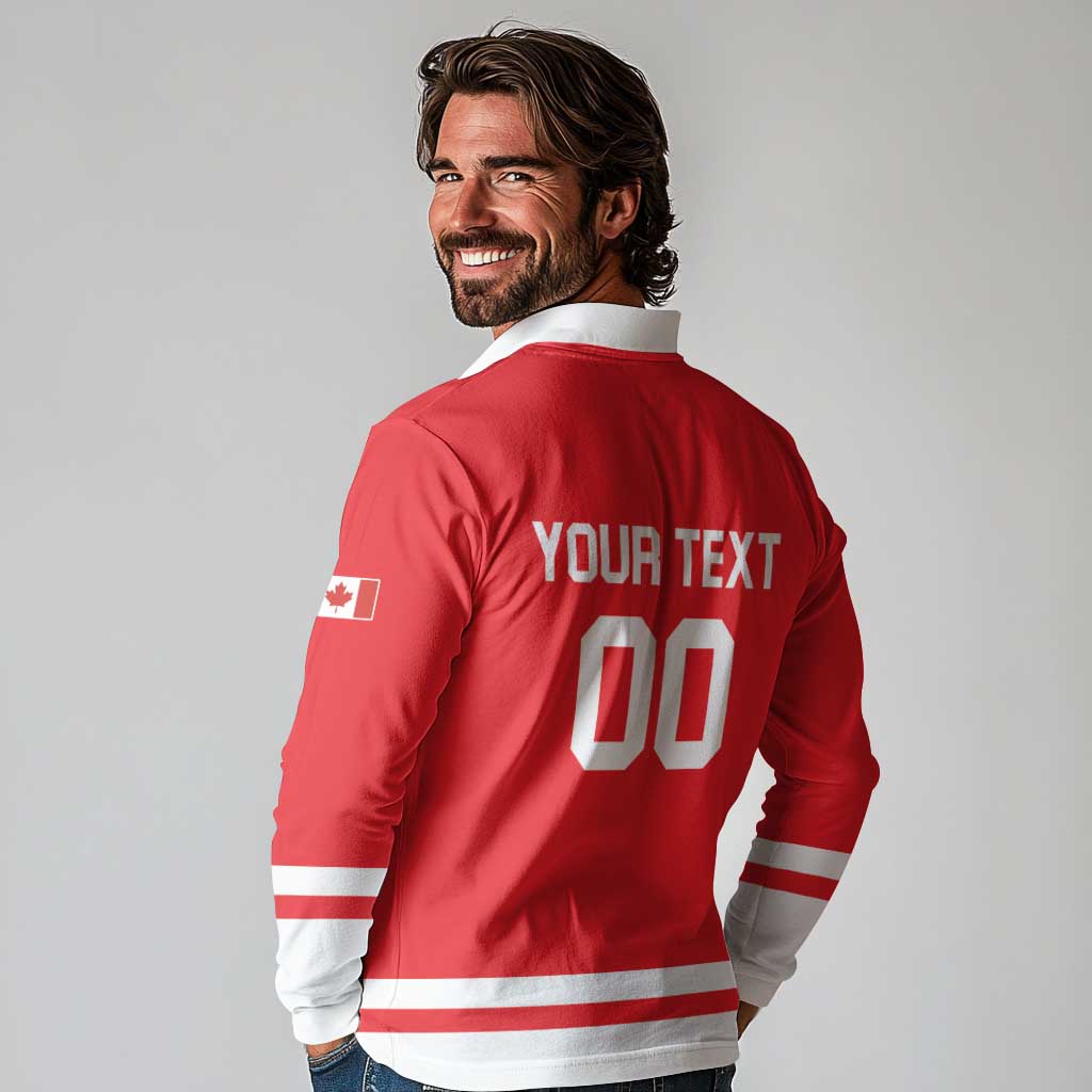 Custom Canada 2026 Hockey Long Sleeve Polo Shirt Team Maple Leaf Red Version - Wonder Print Shop