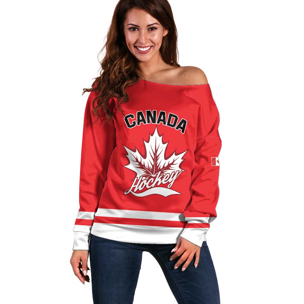 Custom Canada 2026 Hockey Off Shoulder Sweater Team Maple Leaf Red Version - Wonder Print Shop