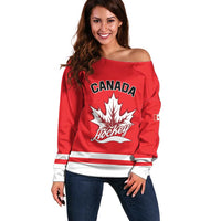 Custom Canada 2026 Hockey Off Shoulder Sweater Team Maple Leaf Red Version - Wonder Print Shop
