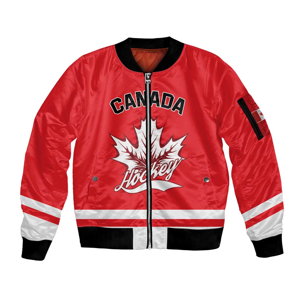 Custom Canada 2026 Hockey Sleeve Zip Bomber Jacket Team Maple Leaf Red Version - Wonder Print Shop