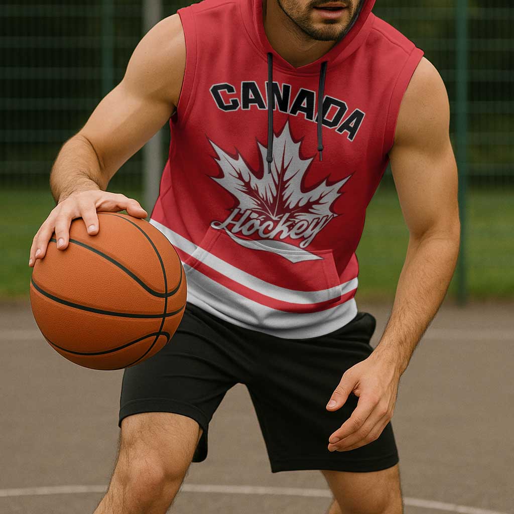 Custom Canada 2026 Hockey Sleeveless Hoodie Team Maple Leaf Red Version - Wonder Print Shop