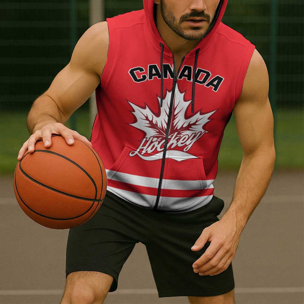 Custom Canada 2026 Hockey Sleeveless Zip Hoodie Team Maple Leaf Red Version - Wonder Print Shop