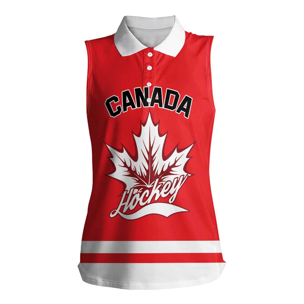 Custom Canada 2026 Hockey Women Sleeveless Polo Shirt Team Maple Leaf Red Version - Wonder Print Shop