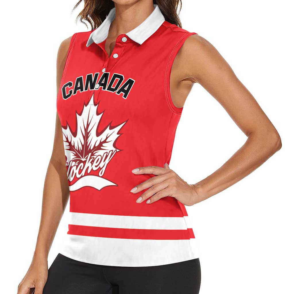 Custom Canada 2026 Hockey Women Sleeveless Polo Shirt Team Maple Leaf Red Version - Wonder Print Shop