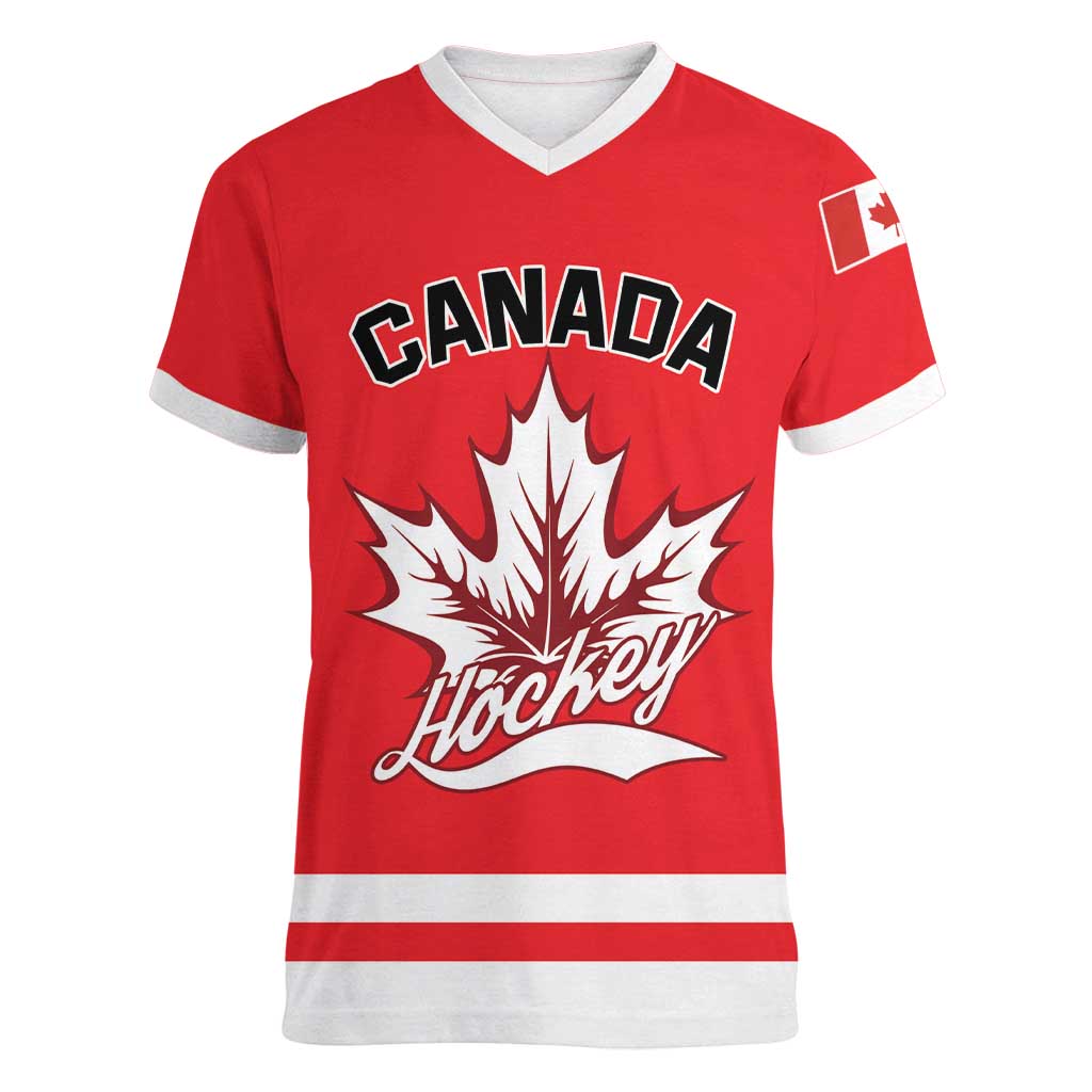 Custom Canada 2026 Hockey Women V-Neck T-Shirt Team Maple Leaf Red Version - Wonder Print Shop