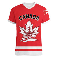 Custom Canada 2026 Hockey Women V-Neck T-Shirt Team Maple Leaf Red Version - Wonder Print Shop