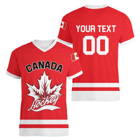Custom Canada 2026 Hockey Women V-Neck T-Shirt Team Maple Leaf Red Version - Wonder Print Shop