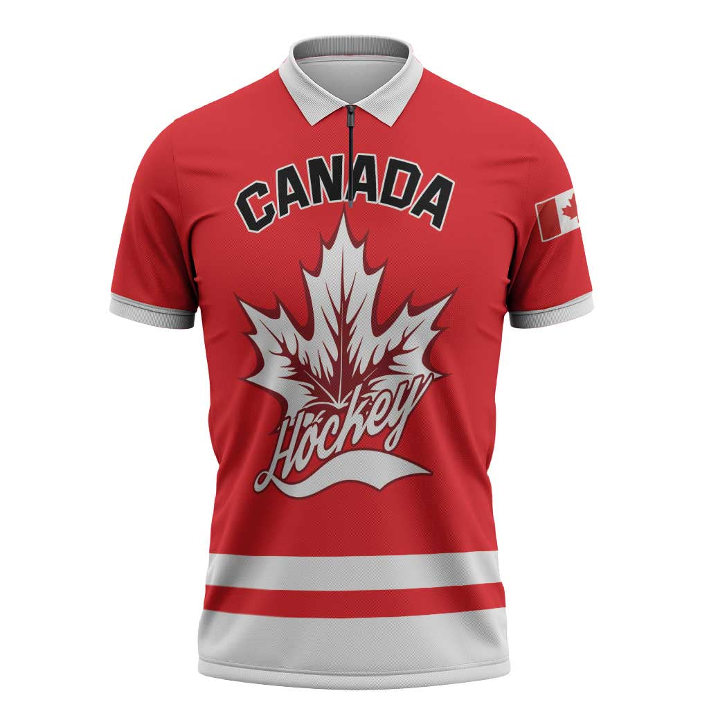 Custom Canada 2026 Hockey Zipper Polo Shirt Team Maple Leaf Red Version - Wonder Print Shop