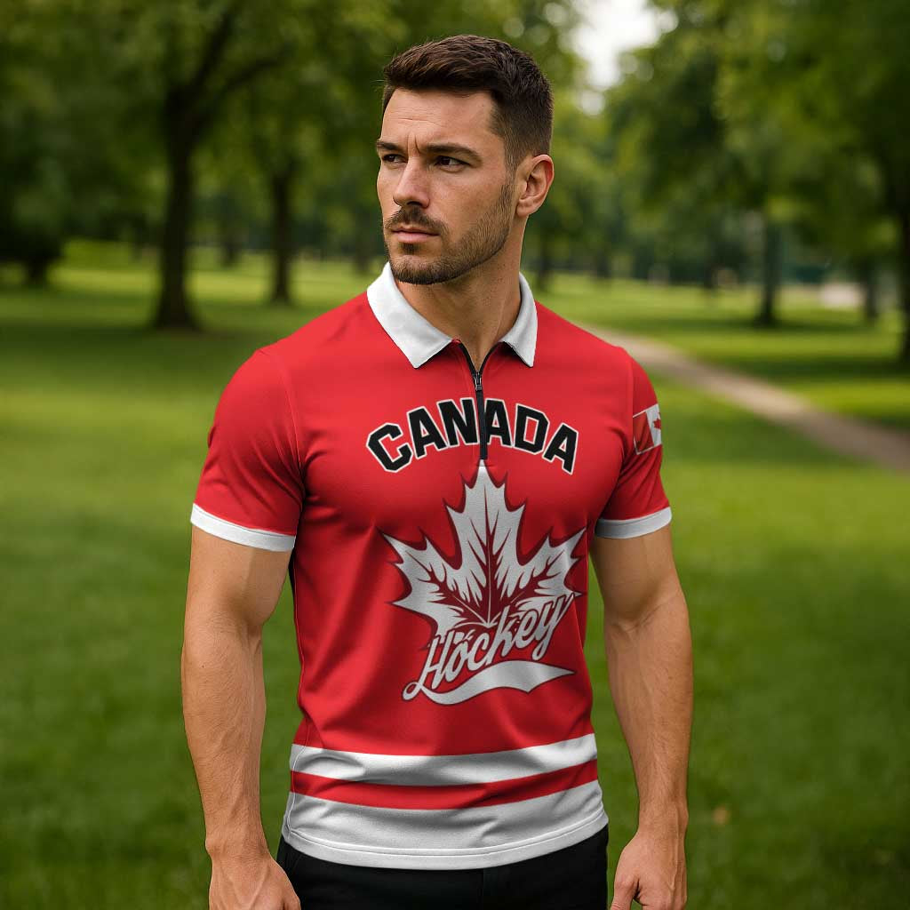 Custom Canada 2026 Hockey Zipper Polo Shirt Team Maple Leaf Red Version - Wonder Print Shop