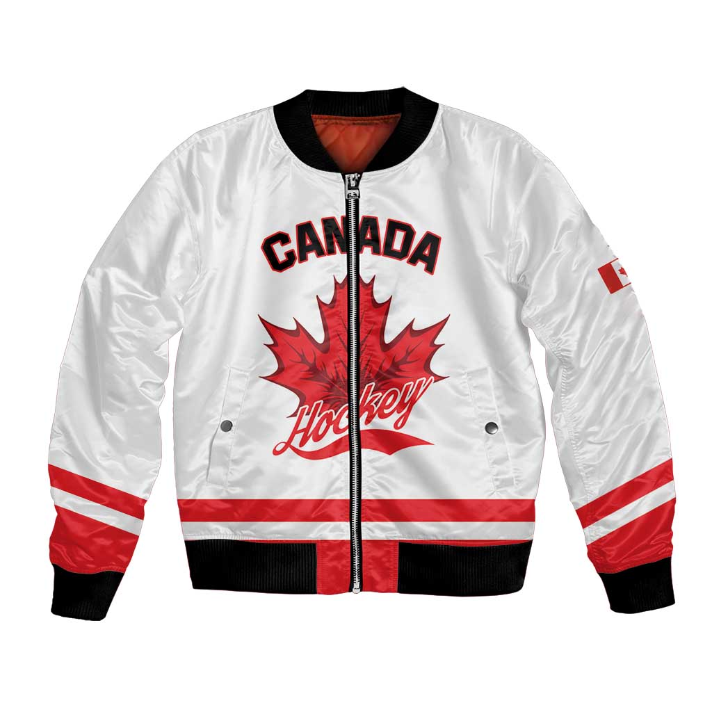 Custom Canada 2026 Hockey Bomber Jacket Team Maple Leaf White Version - Wonder Print Shop