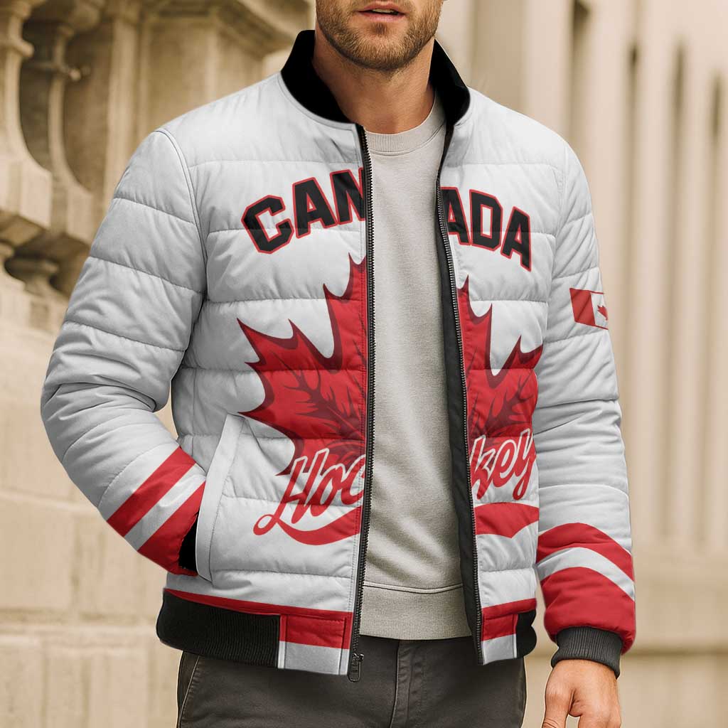Custom Canada 2026 Hockey Bomber Puffer Jacket Team Maple Leaf White Version - Wonder Print Shop