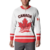 Custom Canada 2026 Hockey Button Sweatshirt Team Maple Leaf White Version - Wonder Print Shop