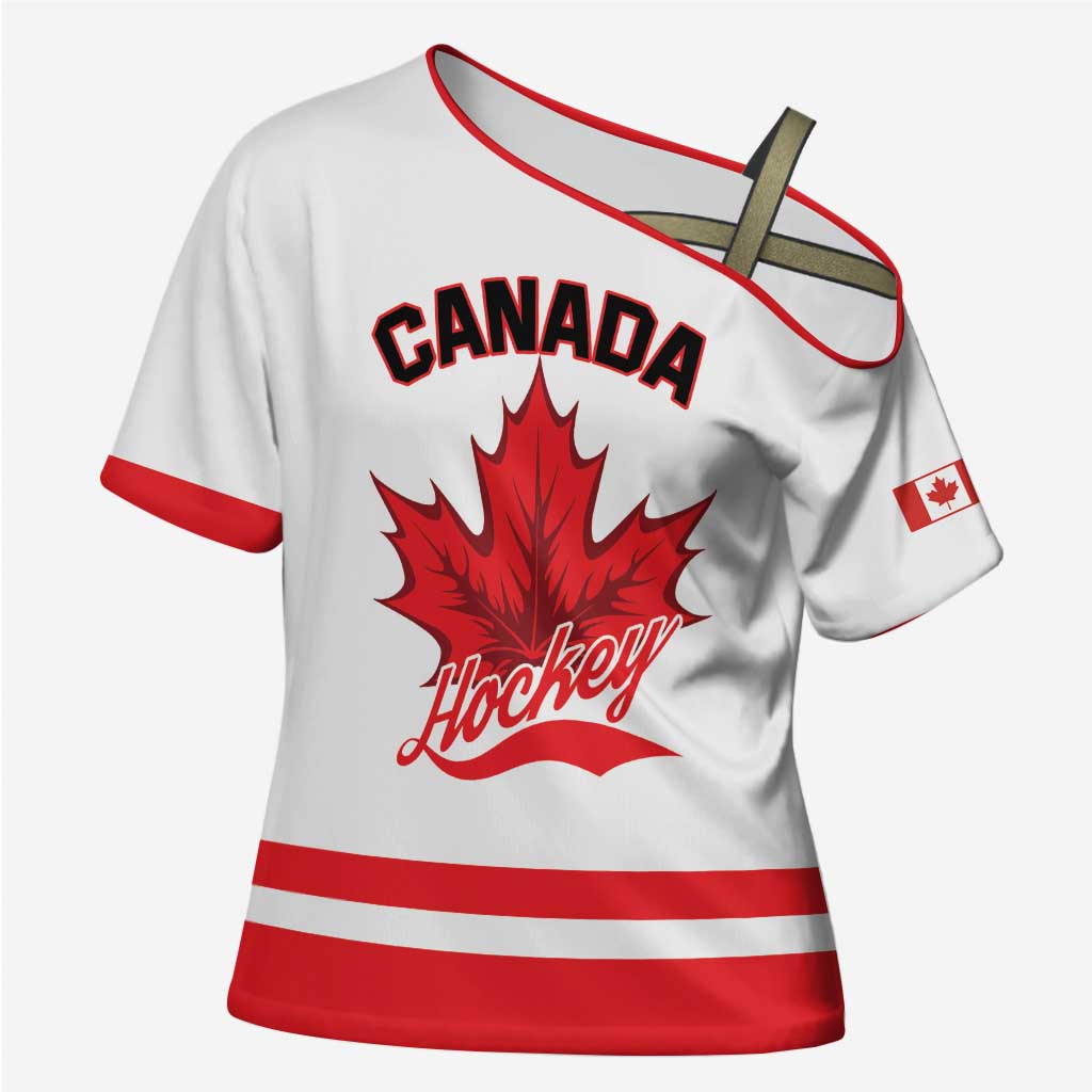 Custom Canada 2026 Hockey Cross Shoulder Shirt Team Maple Leaf White Version - Wonder Print Shop