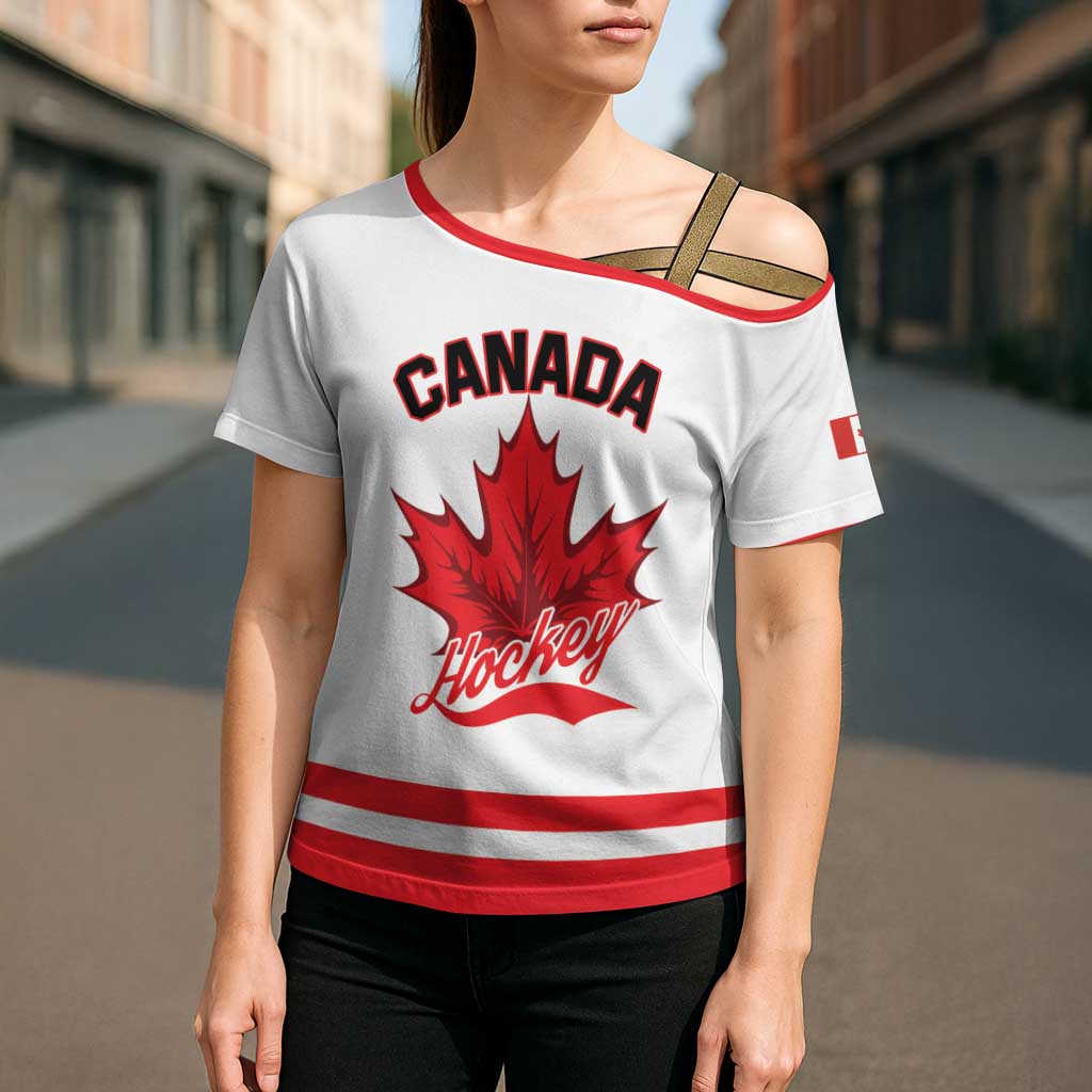 Custom Canada 2026 Hockey Cross Shoulder Shirt Team Maple Leaf White Version - Wonder Print Shop