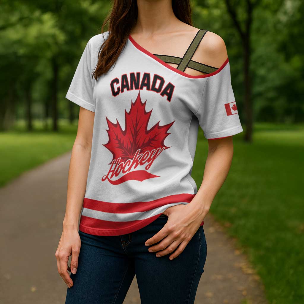 Custom Canada 2026 Hockey Cross Shoulder Shirt Team Maple Leaf White Version - Wonder Print Shop