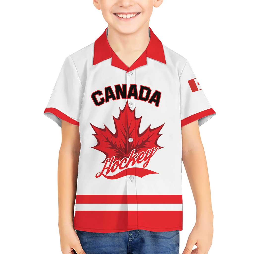 Custom Canada 2026 Hockey Kid Hawaiian Shirt Team Maple Leaf White Version - Wonder Print Shop