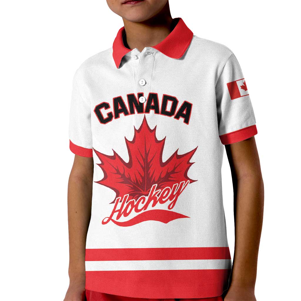 Custom Canada 2026 Hockey Kid Polo Shirt Team Maple Leaf White Version - Wonder Print Shop