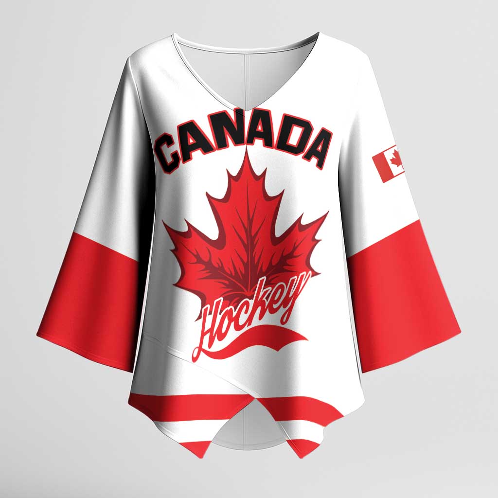 Custom Canada 2026 Hockey Kimono Sleeve Blouse Team Maple Leaf White Version - Wonder Print Shop