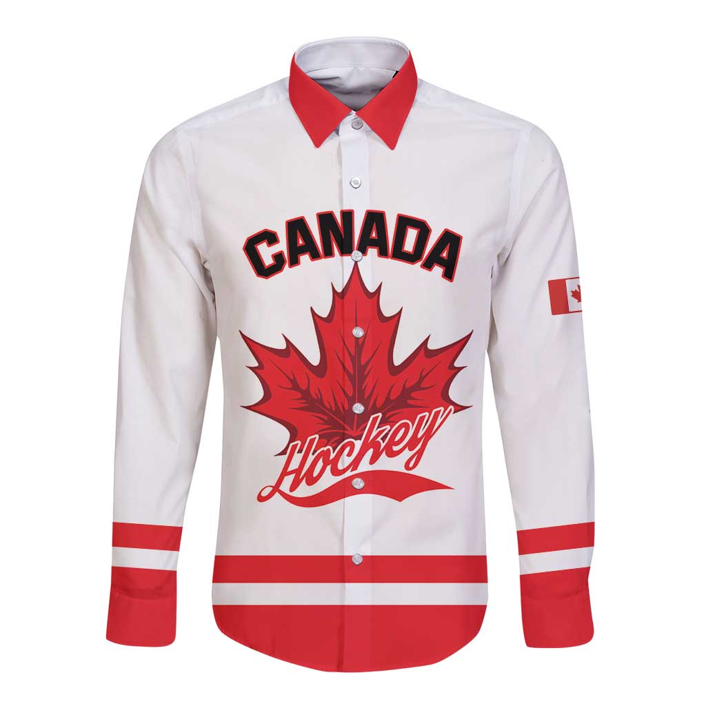 Custom Canada 2026 Hockey Long Sleeve Button Shirt Team Maple Leaf White Version - Wonder Print Shop