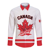 Custom Canada 2026 Hockey Long Sleeve Button Shirt Team Maple Leaf White Version - Wonder Print Shop