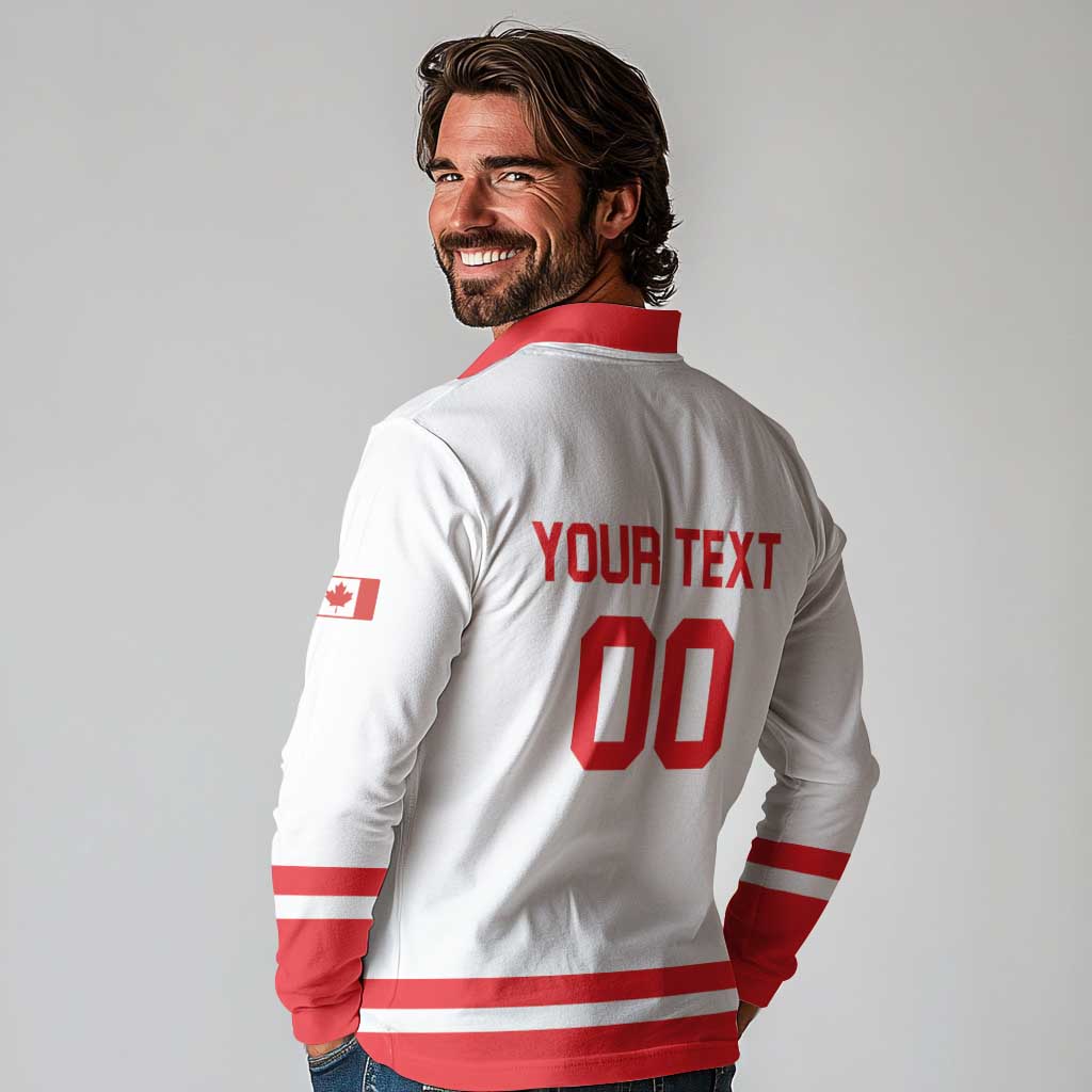 Custom Canada 2026 Hockey Long Sleeve Polo Shirt Team Maple Leaf White Version - Wonder Print Shop