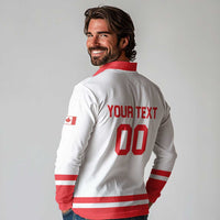 Custom Canada 2026 Hockey Long Sleeve Polo Shirt Team Maple Leaf White Version - Wonder Print Shop