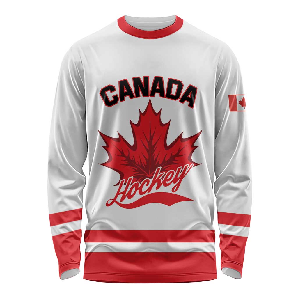 Custom Canada 2026 Hockey Long Sleeve Shirt Team Maple Leaf White Version - Wonder Print Shop
