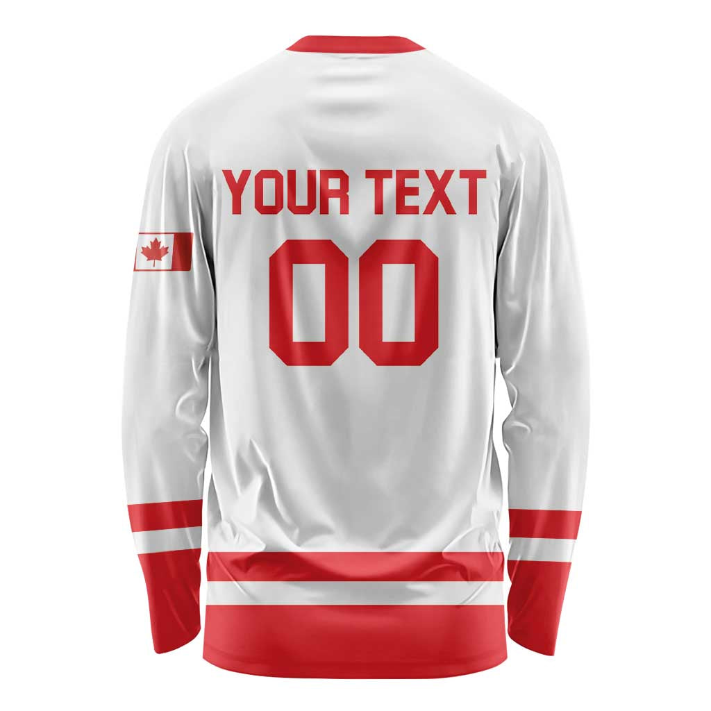 Custom Canada 2026 Hockey Long Sleeve Shirt Team Maple Leaf White Version - Wonder Print Shop