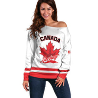 Custom Canada 2026 Hockey Off Shoulder Sweater Team Maple Leaf White Version - Wonder Print Shop
