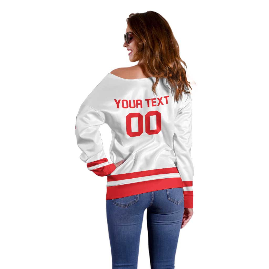 Custom Canada 2026 Hockey Off Shoulder Sweater Team Maple Leaf White Version - Wonder Print Shop
