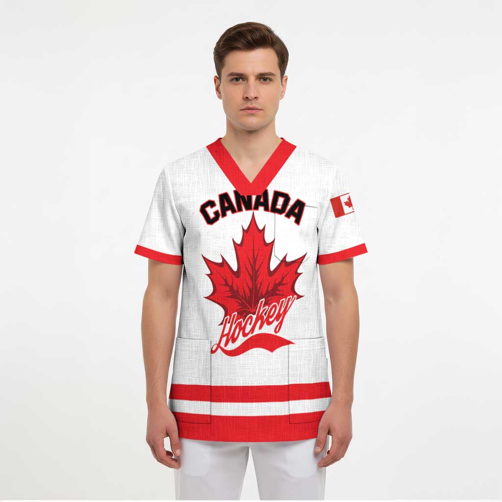 Custom Canada 2026 Hockey Scrub Top Team Maple Leaf White Version - Wonder Print Shop