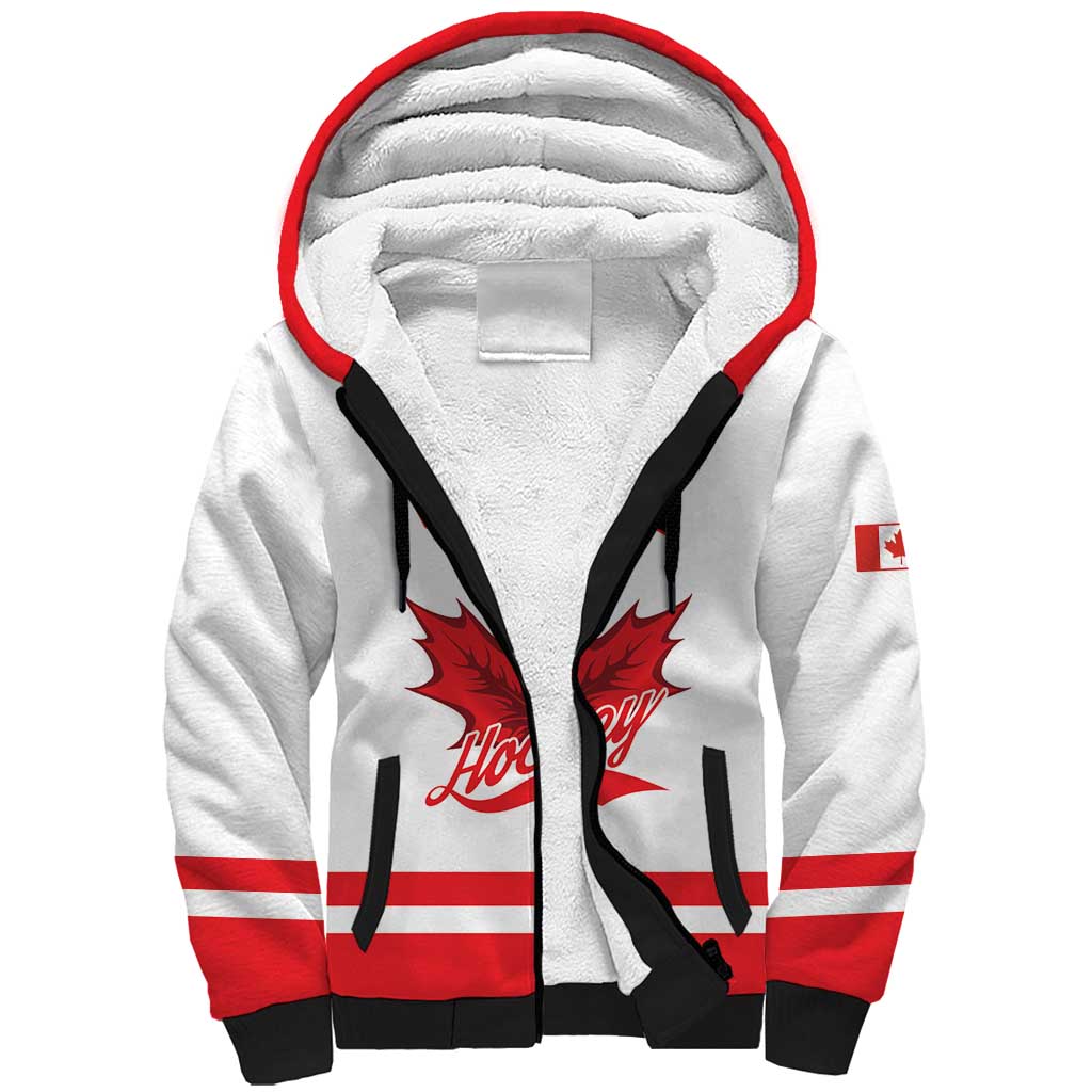 Custom Canada 2026 Hockey Sherpa Hoodie Team Maple Leaf White Version - Wonder Print Shop