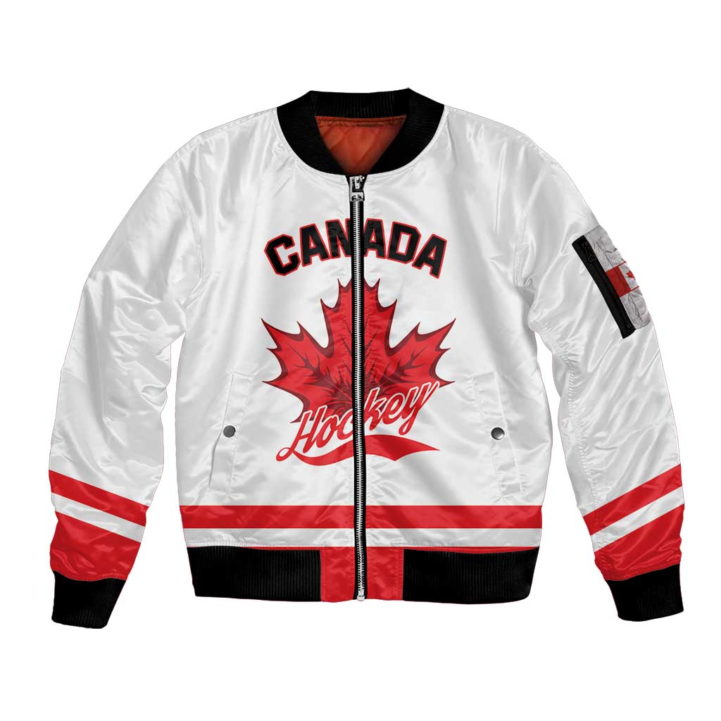 Custom Canada 2026 Hockey Sleeve Zip Bomber Jacket Team Maple Leaf White Version - Wonder Print Shop