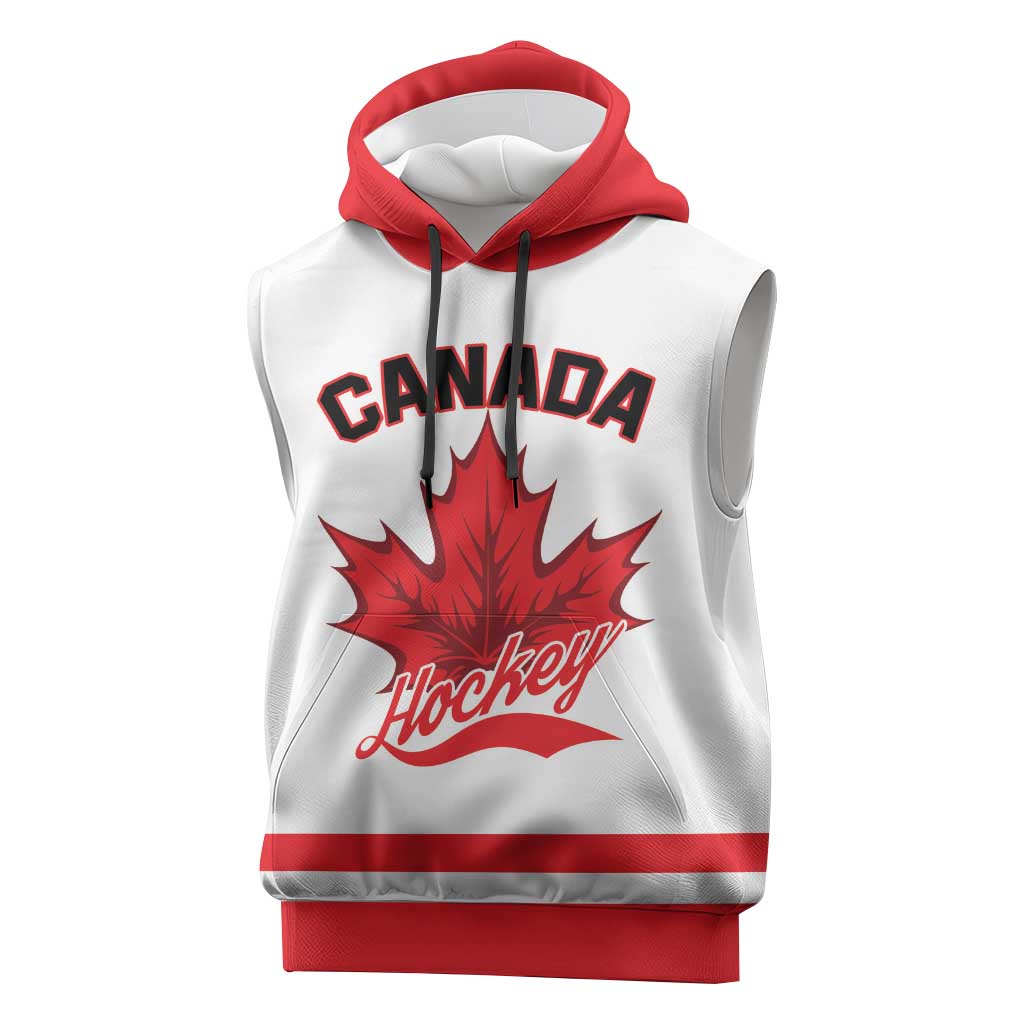 Custom Canada 2026 Hockey Sleeveless Hoodie Team Maple Leaf White Version - Wonder Print Shop
