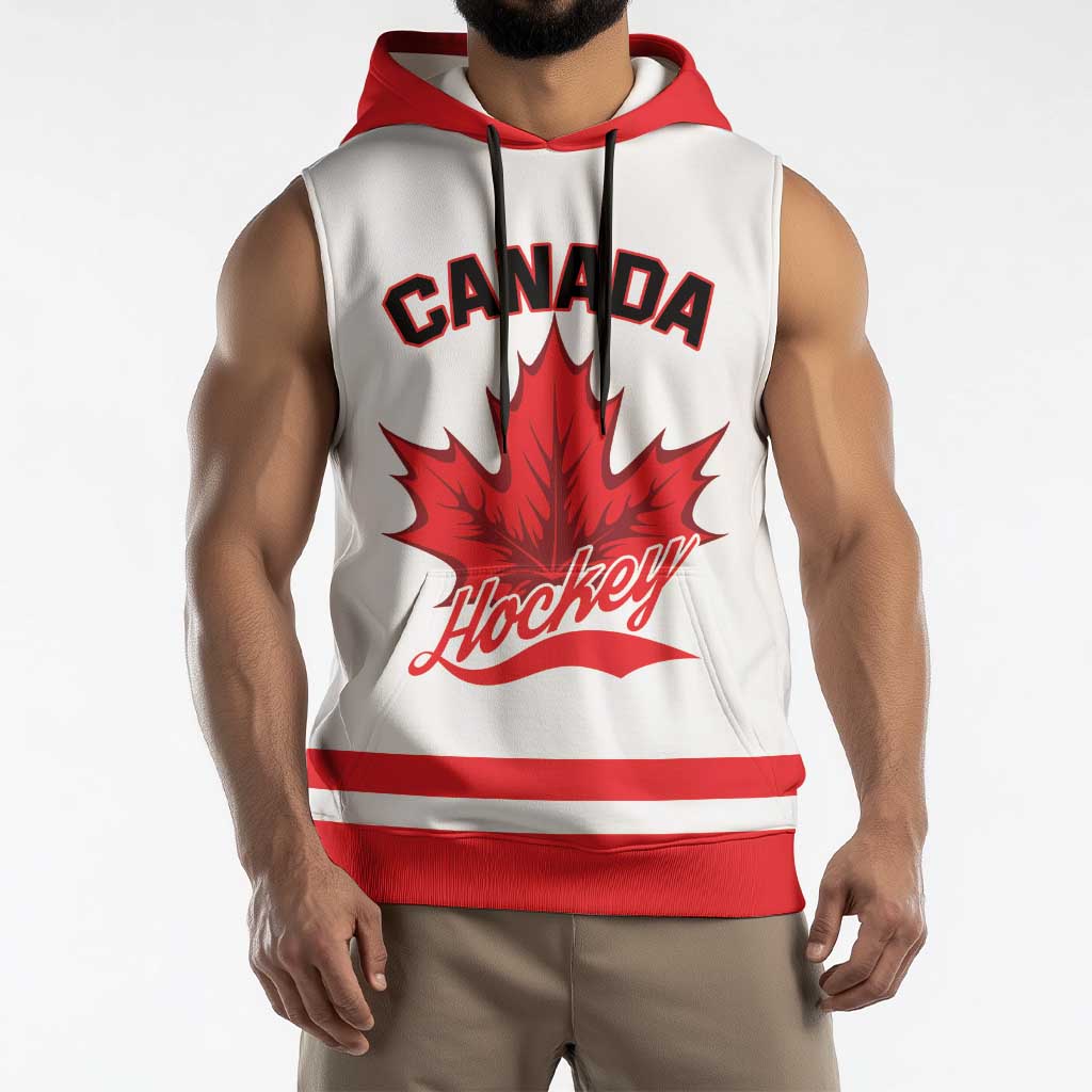 Custom Canada 2026 Hockey Sleeveless Hoodie Team Maple Leaf White Version - Wonder Print Shop