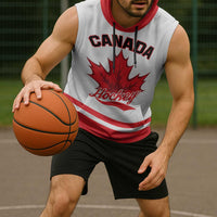 Custom Canada 2026 Hockey Sleeveless Hoodie Team Maple Leaf White Version - Wonder Print Shop