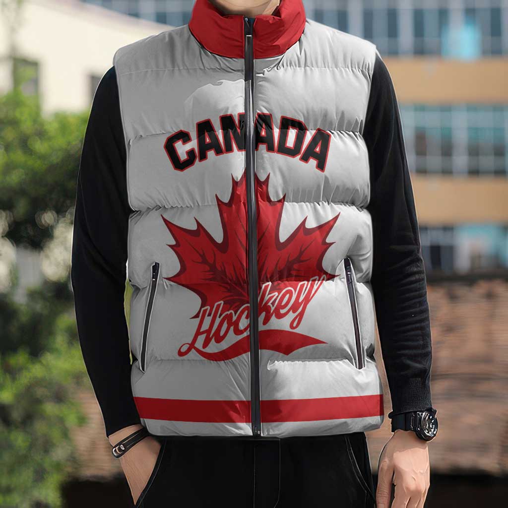 Custom Canada 2026 Hockey Sleeveless Puffer Jacket Team Maple Leaf White Version - Wonder Print Shop