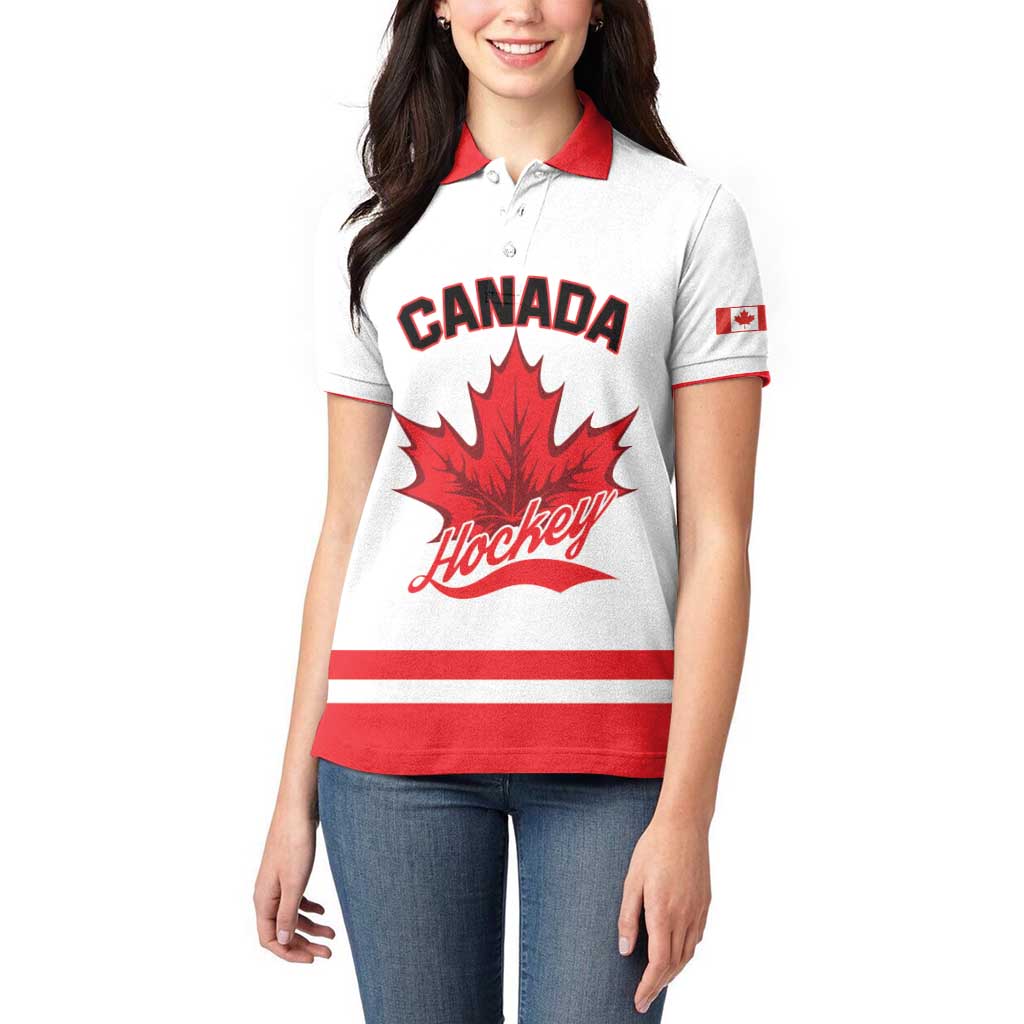 Custom Canada 2026 Hockey Women Polo Shirt Team Maple Leaf White Version - Wonder Print Shop